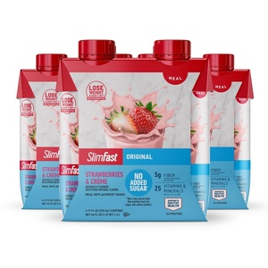 image:imageSlimFast Meal Replacement Shake Original Rich Chocolate Royale No Added Sugar Meal Replacement Shakes 10g Ready to Drink Protein 5g Fiber 25 Vitamins and Minerals 11 Fl Oz 12 CountStrawberries  Crme